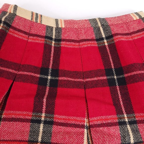 VTG Garland Skirt Womens 26 x 22 Plaid 100% Wool Red Black Tan Tartan Pleated - Picture 2 of 10